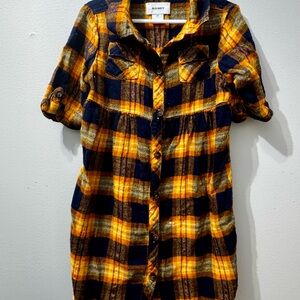 Old Navy Yellow Navy Plaid Button-Up Shirt Dress, Toddler Girl Size 4T
